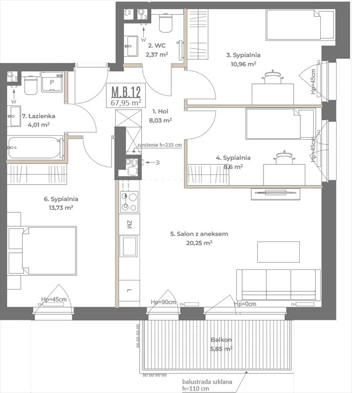 Nowe mieszkanie czteropokojowe  Botanika Gdańsk, Osowa, Izydy  68m2 Foto 1