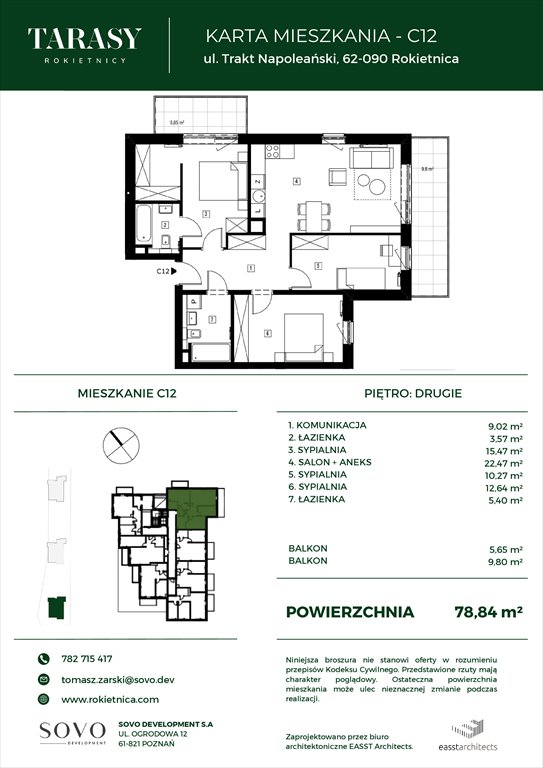 Nowe mieszkanie czteropokojowe  Tarasy Rokietnicy Rokietnica, Trakt Napoleoński  79m2 Foto 1