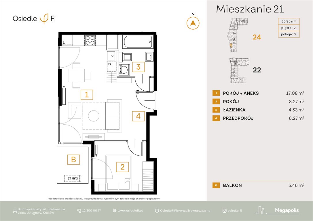 Nowe mieszkanie dwupokojowe Osiedle FI 3 Kraków, Rzemieślnicza 22-24  36m2 Foto 1