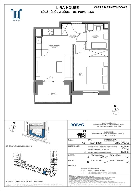 Nowe mieszkanie dwupokojowe Lira House Łódź, Pomorska 108  36m2 Foto 1