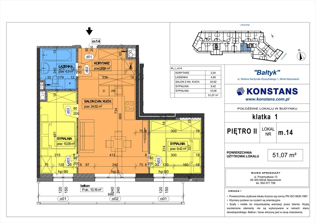 Nowe mieszkanie trzypokojowe Bałtyk Mińsk Mazowiecki, Wyszyńskiego 1  51m2 Foto 1