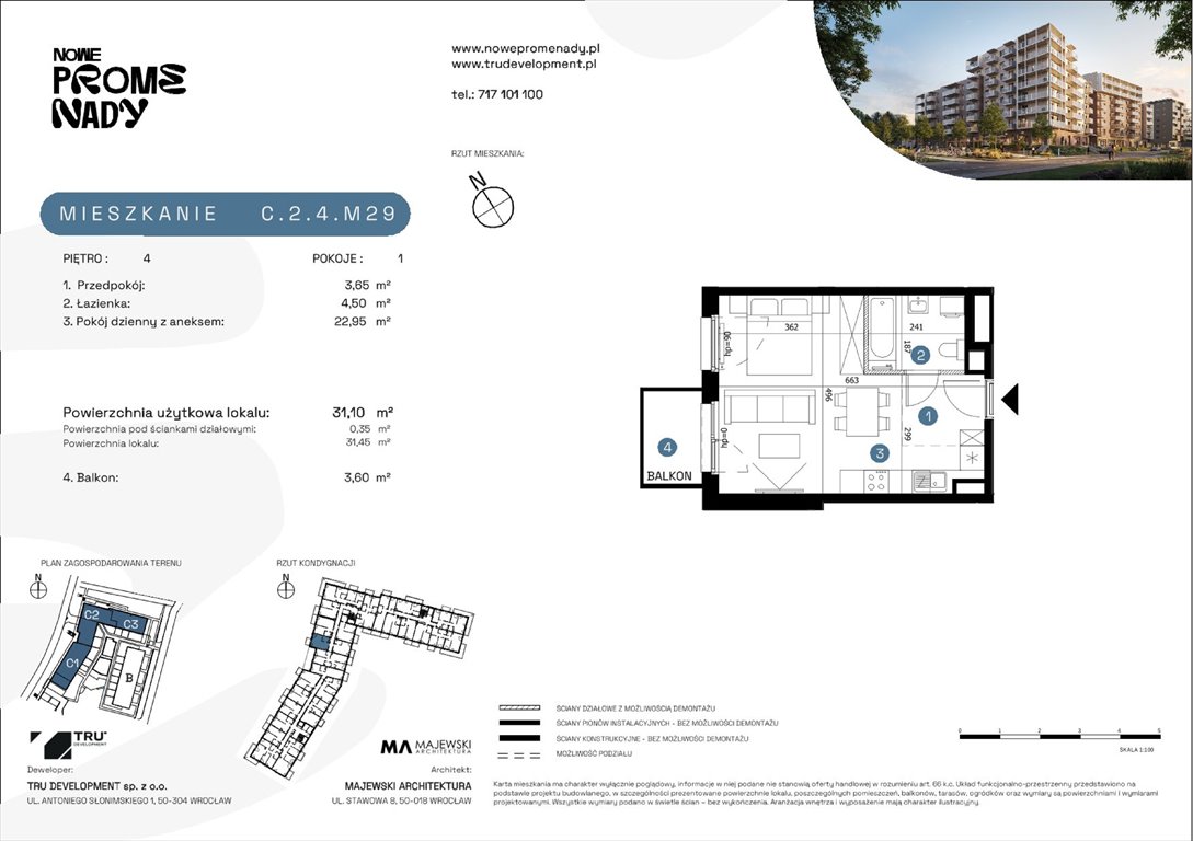 Nowa kawalerka Nowe Promenady Wrocław, Kleczków, ul. Czochralskiego/ Miłosza  31m2 Foto 1