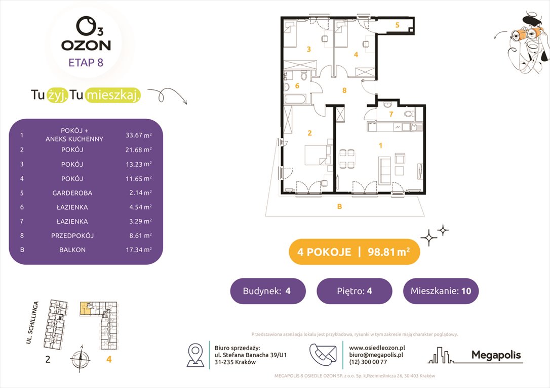 Nowe mieszkanie czteropokojowe  Osiedle Ozon etap 8 Kraków, Prądnik Biały, Schillinga 2-4  99m2 Foto 1