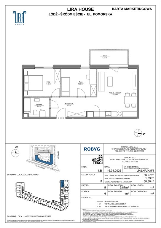 Nowe mieszkanie trzypokojowe Lira House Łódź, Pomorska 108  57m2 Foto 1