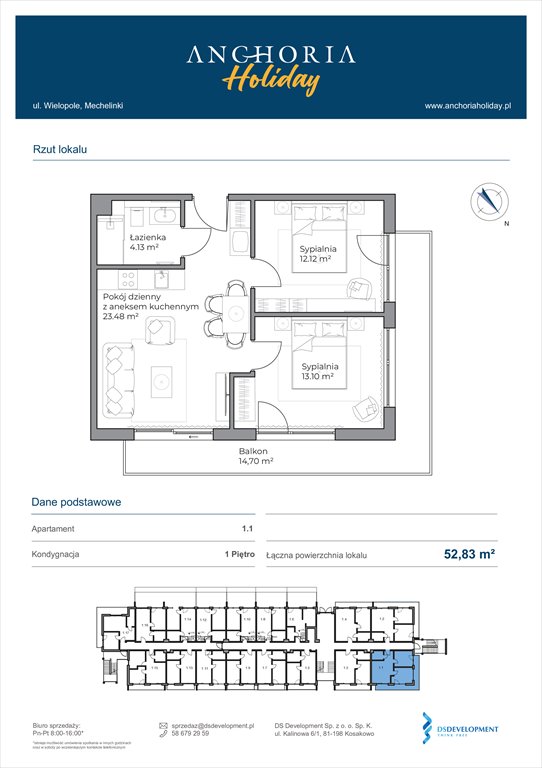 Nowe mieszkanie trzypokojowe Anchoria Holiday Mechelinki, Wielopole 36-38  53m2 Foto 1