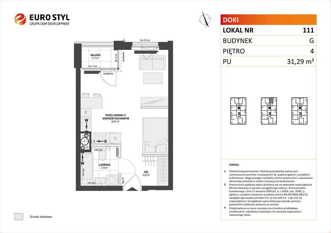 Nowa kawalerka DOKI LIVING Gdańsk, Śródmieście, ks. Jerzego Popiełuszki/Rybaki Górne  31m2 Foto 1