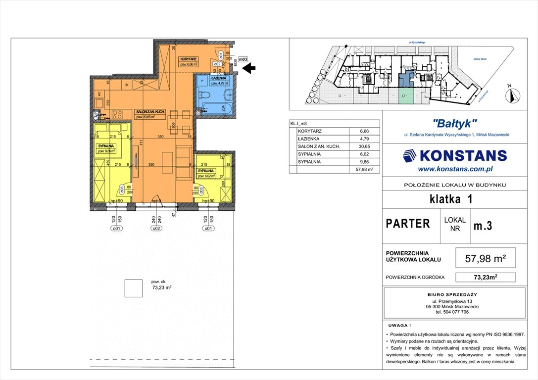 Nowe mieszkanie trzypokojowe Bałtyk Mińsk Mazowiecki, Wyszyńskiego 1  58m2 Foto 1
