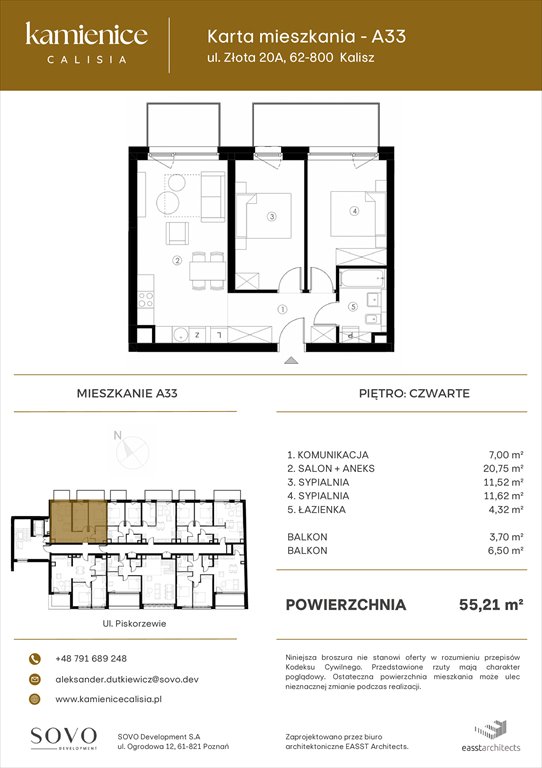 Nowe mieszkanie trzypokojowe Kamienice Calisia Kalisz, UL. ZŁOTA 20 A  55m2 Foto 1