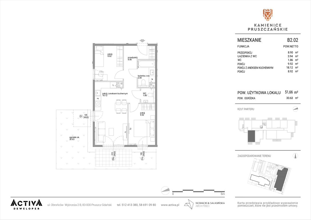 Nowe mieszkanie trzypokojowe Kamienice Pruszczańskie Pruszcz Gdański, ul. Grunwaldzka 71B, 71C  52m2 Foto 1