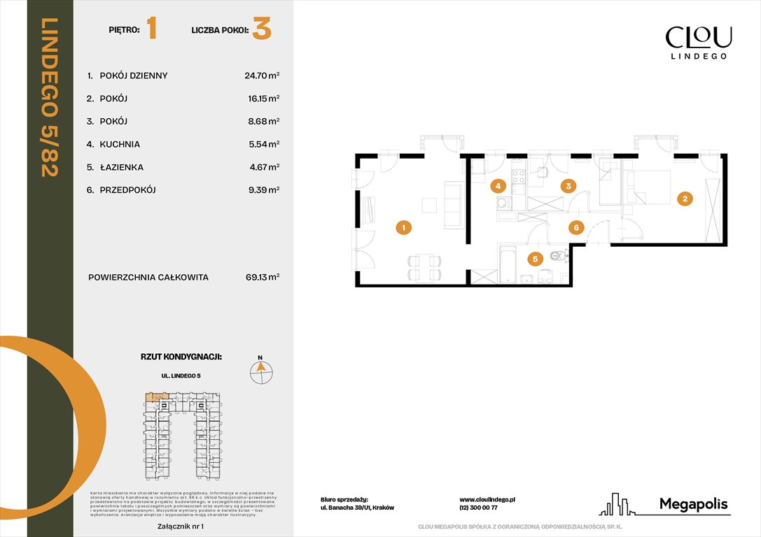 Nowe mieszkanie trzypokojowe Clou Lindego Kraków, Lindego 5  69m2 Foto 1