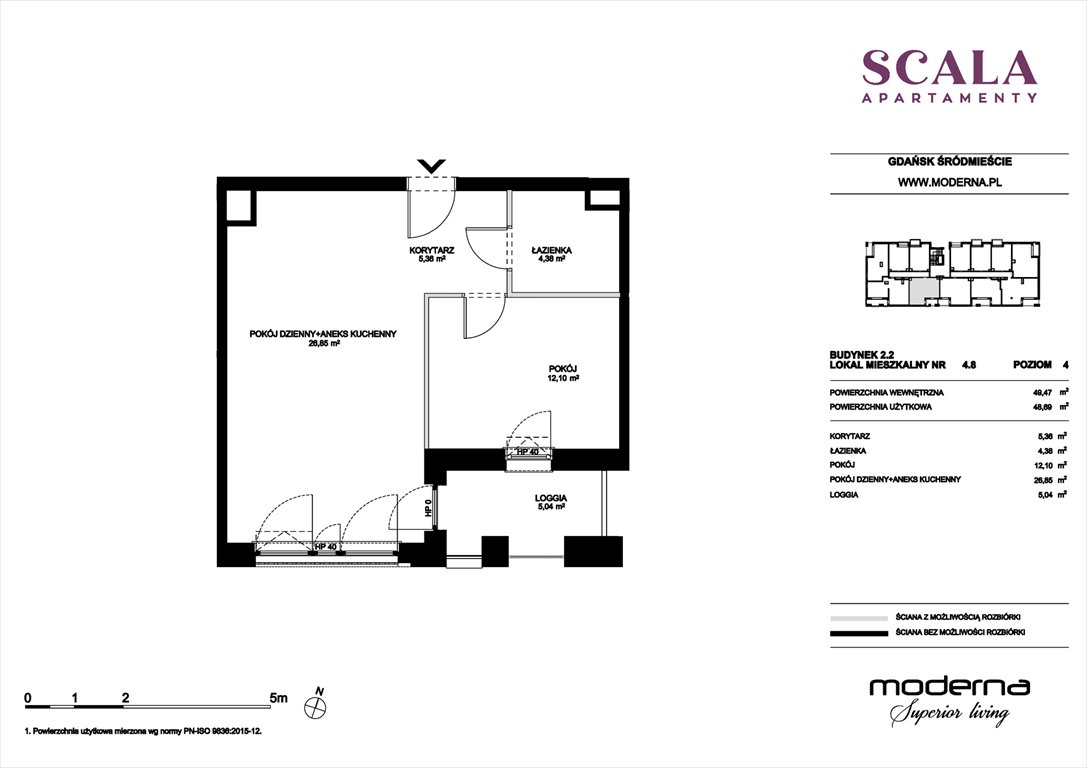 Nowe mieszkanie dwupokojowe Scala Gdańsk, ul. Łąkowa 60  49m2 Foto 1