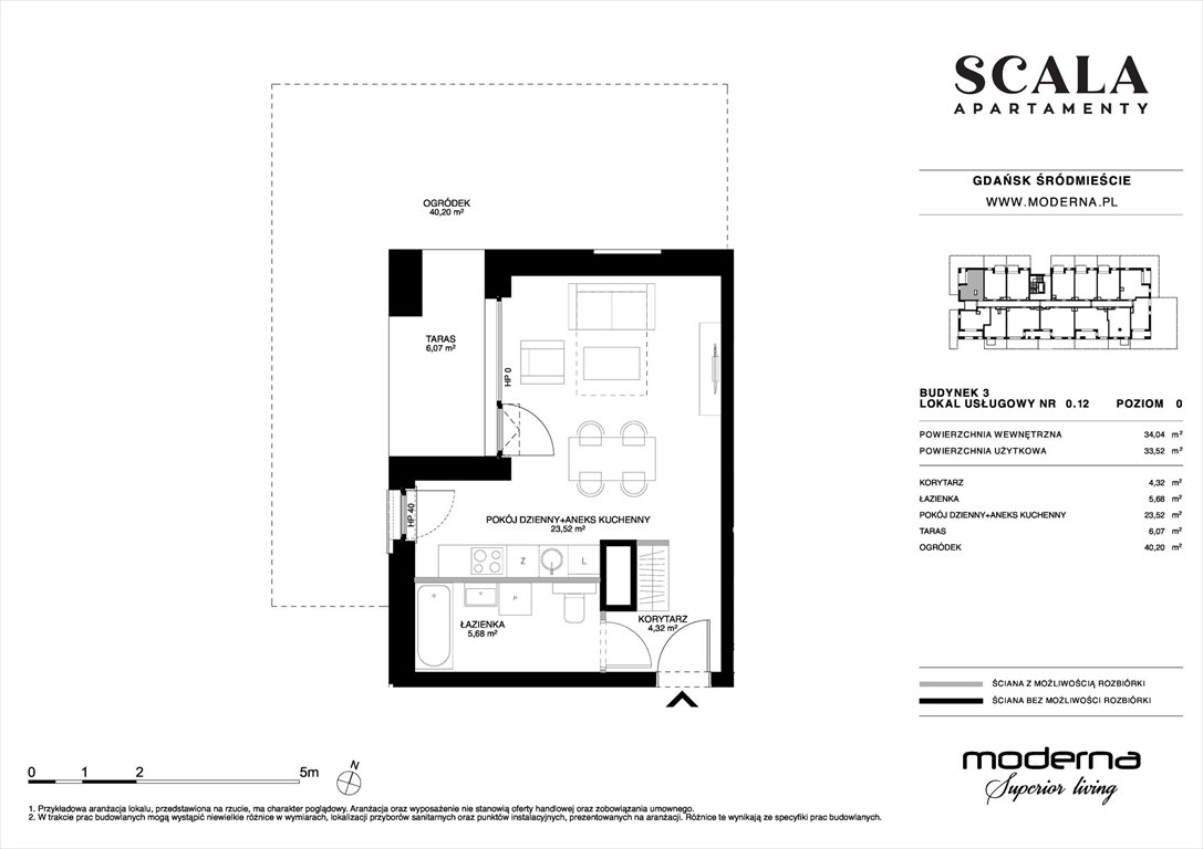 Nowa kawalerka Scala Gdańsk, ul. Łąkowa 60  34m2 Foto 1