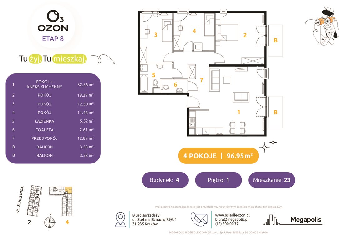 Nowe mieszkanie Osiedle Ozon etap 8 Kraków, Prądnik Biały, Schillinga 2-4  97m2 Foto 1