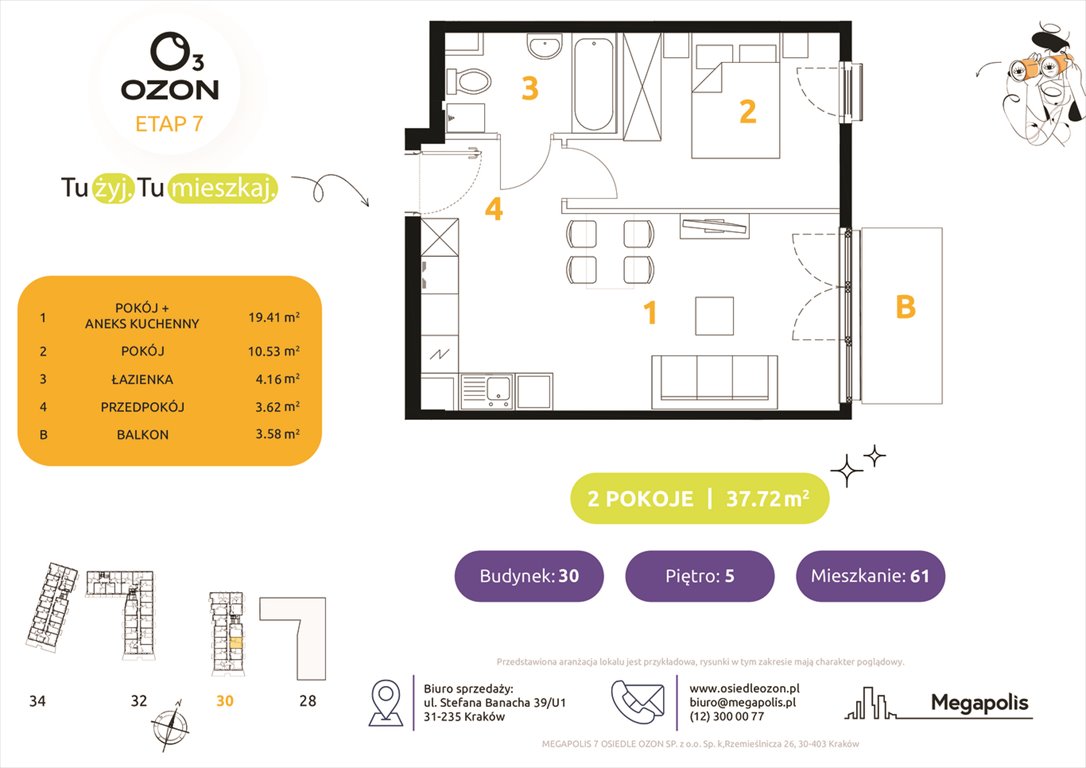 Nowe mieszkanie dwupokojowe Osiedle Ozon etap 7 Kraków, Prądnik Biały, Banacha 28-34  38m2 Foto 1