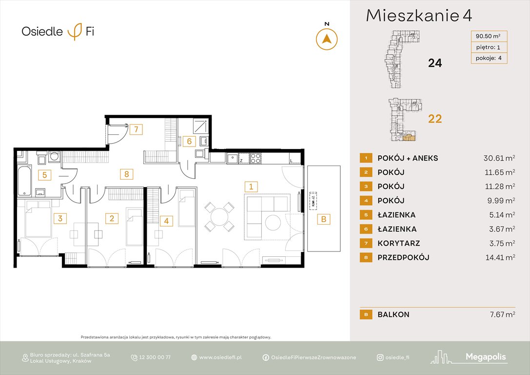 Nowe mieszkanie czteropokojowe  Osiedle FI Kraków, Rzemieślnicza 22-24  91m2 Foto 1