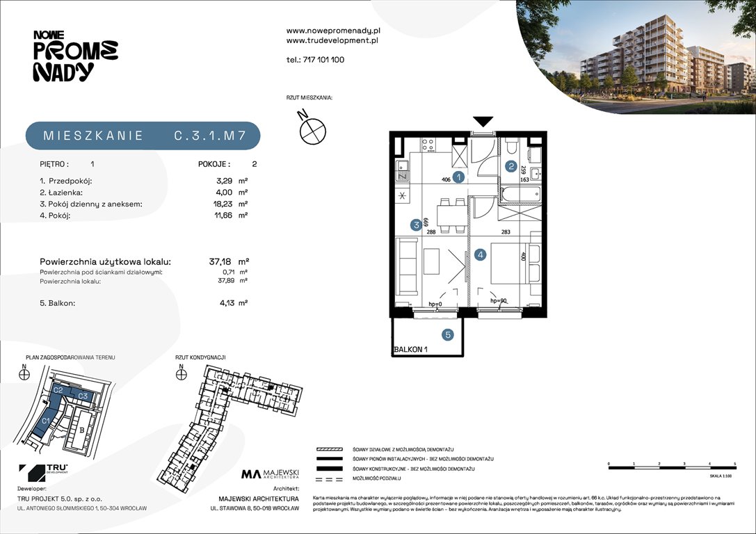 Nowe mieszkanie dwupokojowe Nowe Promenady Wrocław, Kleczków, ul. Czochralskiego/ Miłosza  37m2 Foto 1