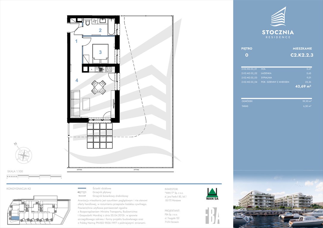 Nowe mieszkanie dwupokojowe Stocznia Residence Radziwie, ul. Popłacińska 42  44m2 Foto 1