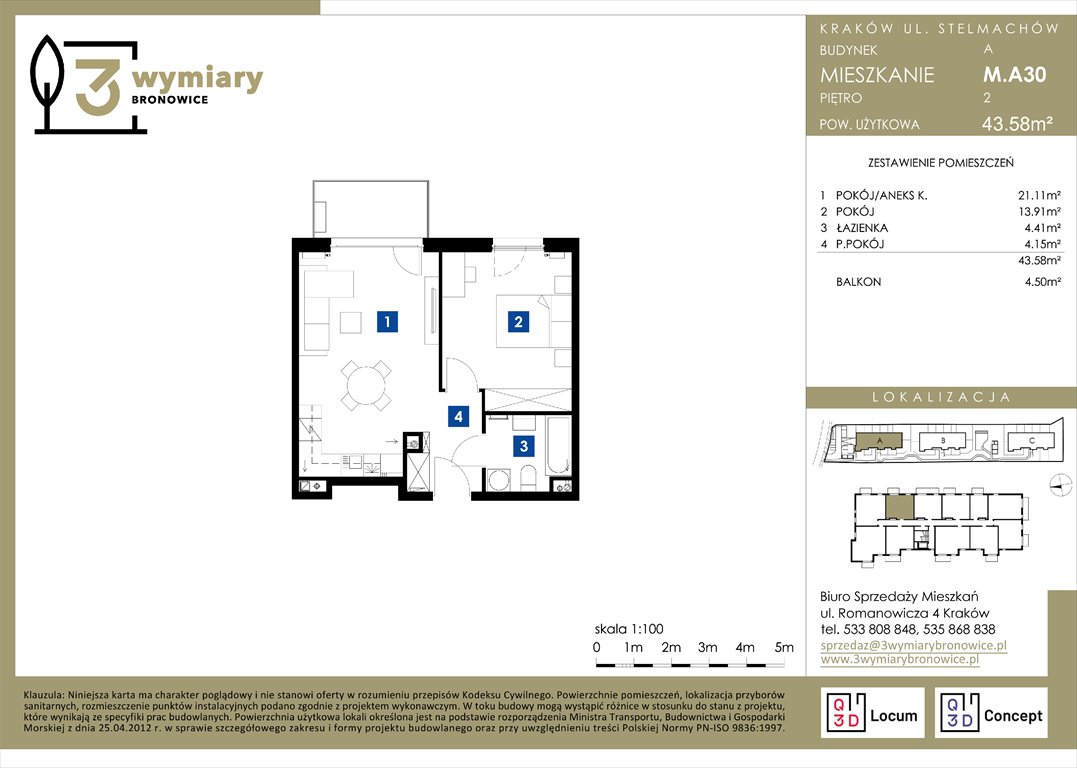 Nowe mieszkanie dwupokojowe 3 Wymiary Bronowice Kraków, Bronowice Wielkie, Stelmachów  44m2 Foto 1