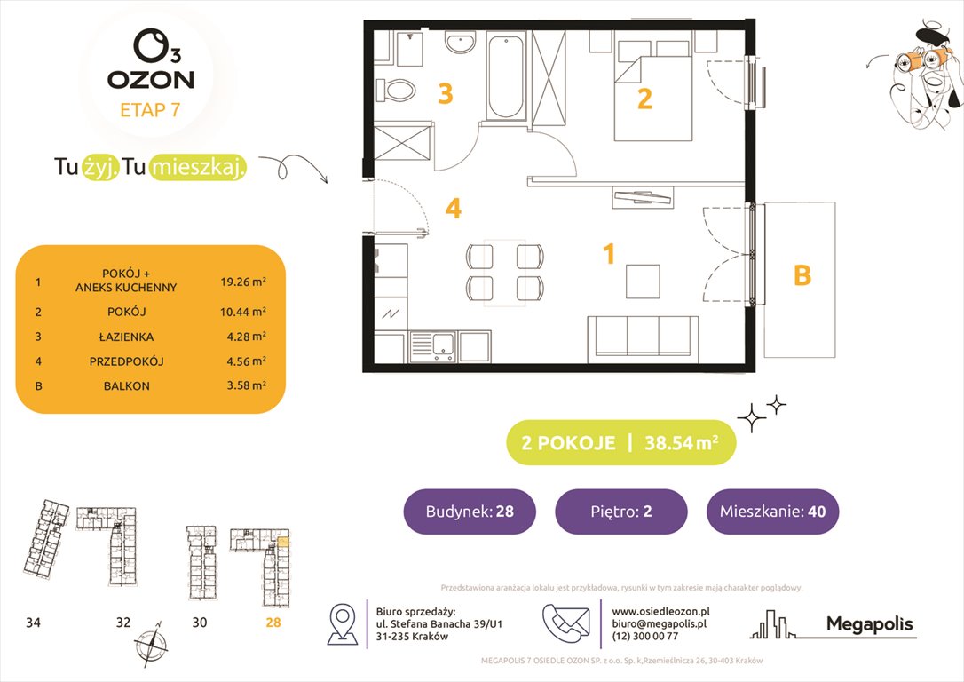 Nowe mieszkanie dwupokojowe Osiedle Ozon etap 7 Kraków, Prądnik Biały, Banacha 28-34  39m2 Foto 1
