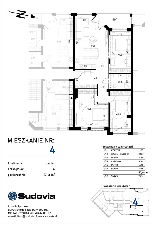 Nowe mieszkanie czteropokojowe  Pułaskiego Square 4/5  Ełk, Pułaskiego 4  97m2 Foto 1