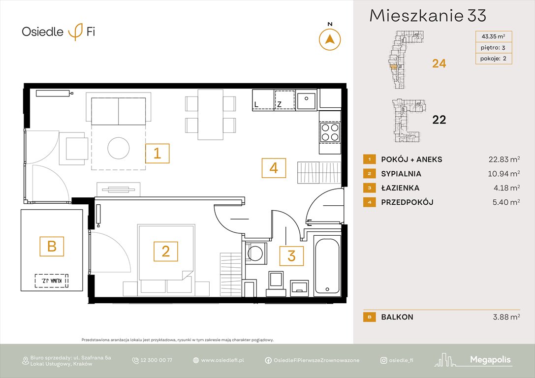 Nowe mieszkanie dwupokojowe Osiedle FI 3 Kraków, Rzemieślnicza 22-24  43m2 Foto 1