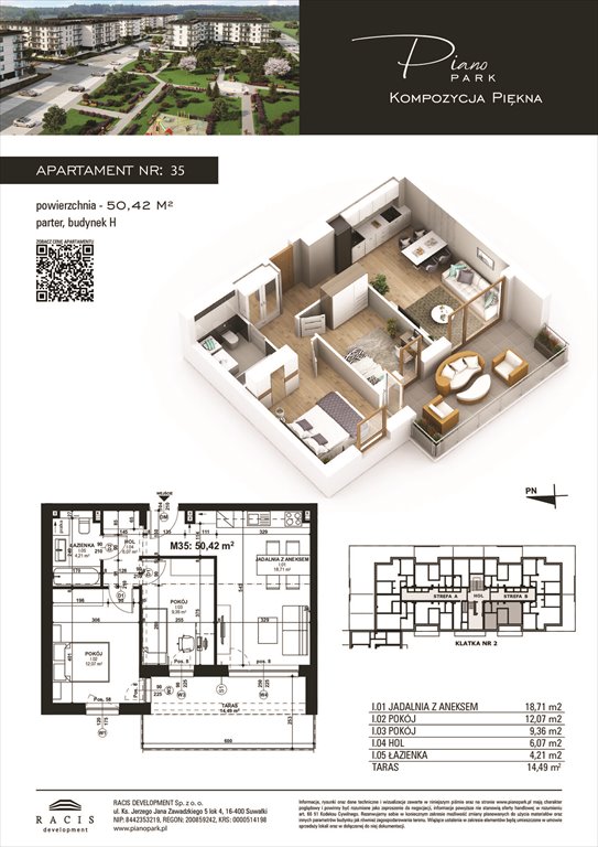 Nowe mieszkanie trzypokojowe Piano Park budynek H Suwałki, Rotmistrza Witolda Pileckiego 5a  50m2 Foto 1