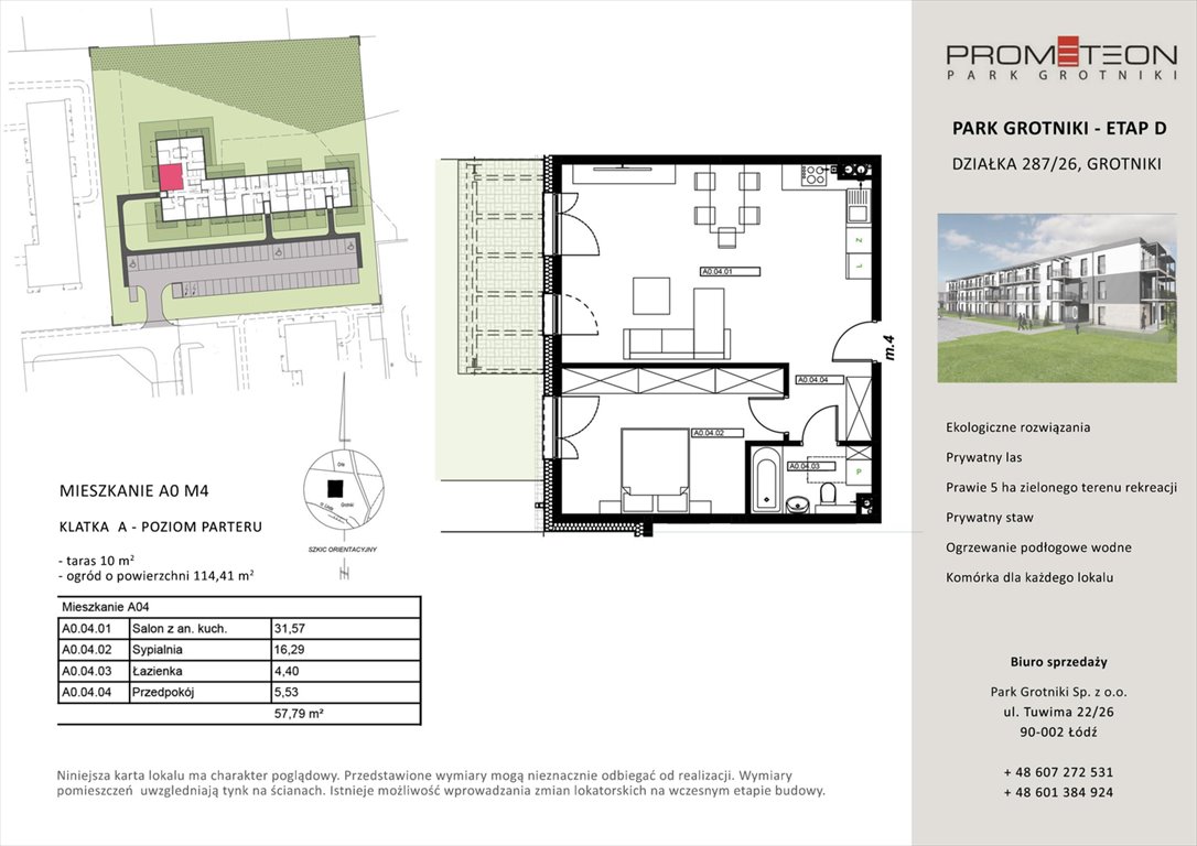 Nowe mieszkanie dwupokojowe PARK GROTNIKI Grotniki, Prometeusza  58m2 Foto 1