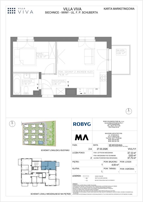 Nowe mieszkanie dwupokojowe VILLA VIVA Wrocław, Iwiny, ul. Franza Petera Schuberta  37m2 Foto 1