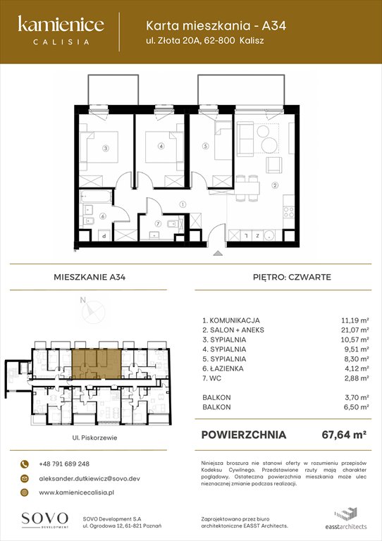 Nowe mieszkanie czteropokojowe  Kamienice Calisia Kalisz, UL. ZŁOTA 20 A  68m2 Foto 1