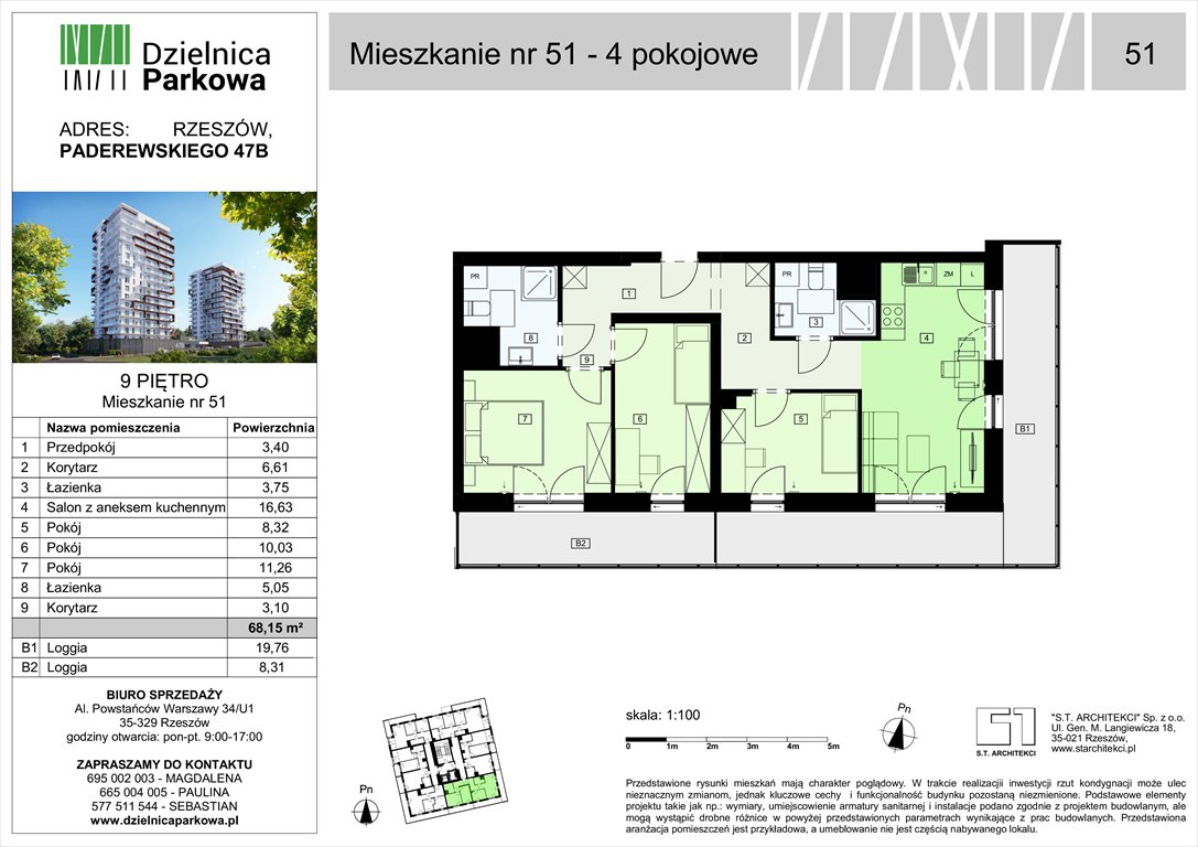 Nowe mieszkanie czteropokojowe  Dzielnica Parkowa Rzeszów, Paderewskeigo 51  68m2 Foto 1