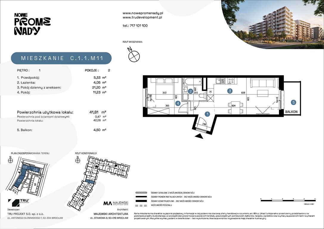 Nowe mieszkanie dwupokojowe Nowe Promenady Wrocław, Kleczków, ul. Czochralskiego/ Miłosza  42m2 Foto 1