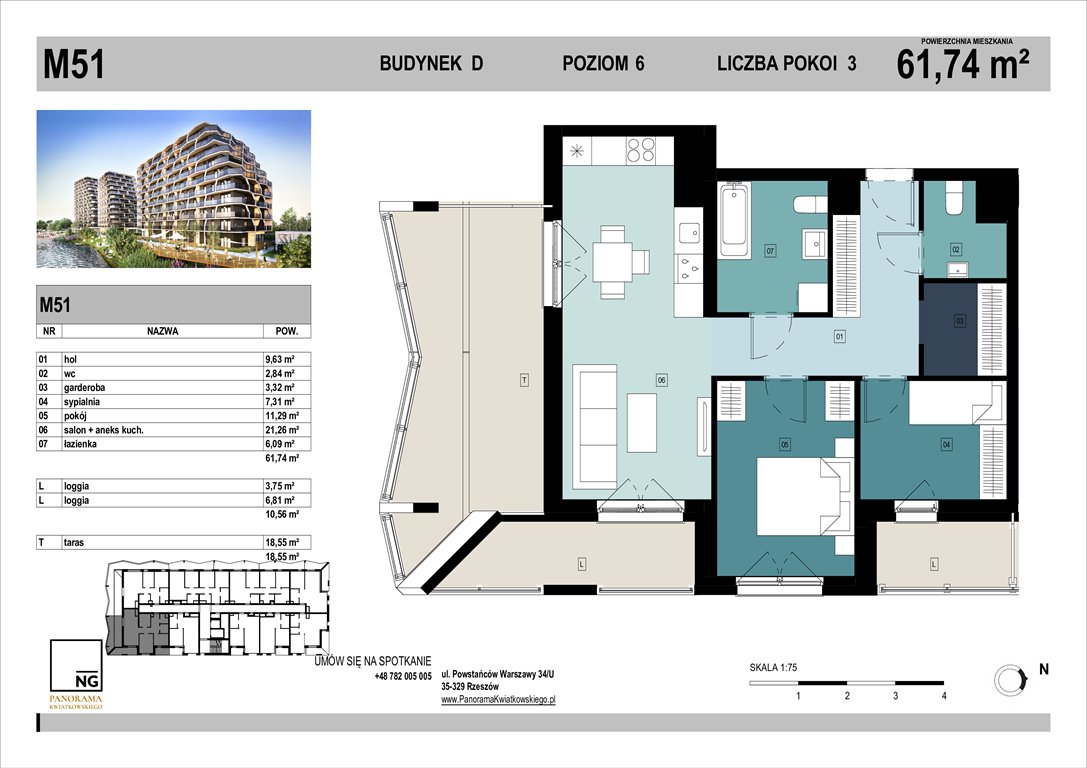 Nowe mieszkanie trzypokojowe PANORAMA KWIATKOWSKIEGO Rzeszów, Kwiatkowskiego  62m2 Foto 1