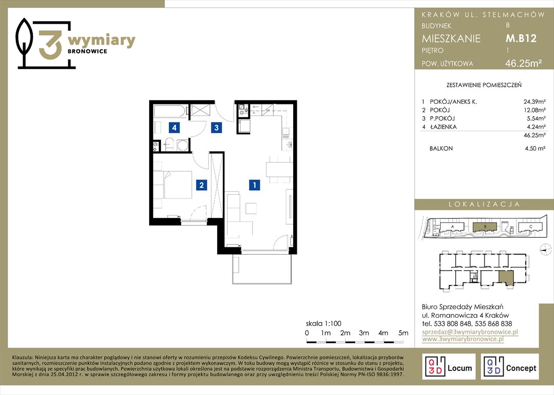 Nowe mieszkanie dwupokojowe 3 Wymiary Bronowice Kraków, Bronowice Wielkie, Stelmachów  46m2 Foto 1