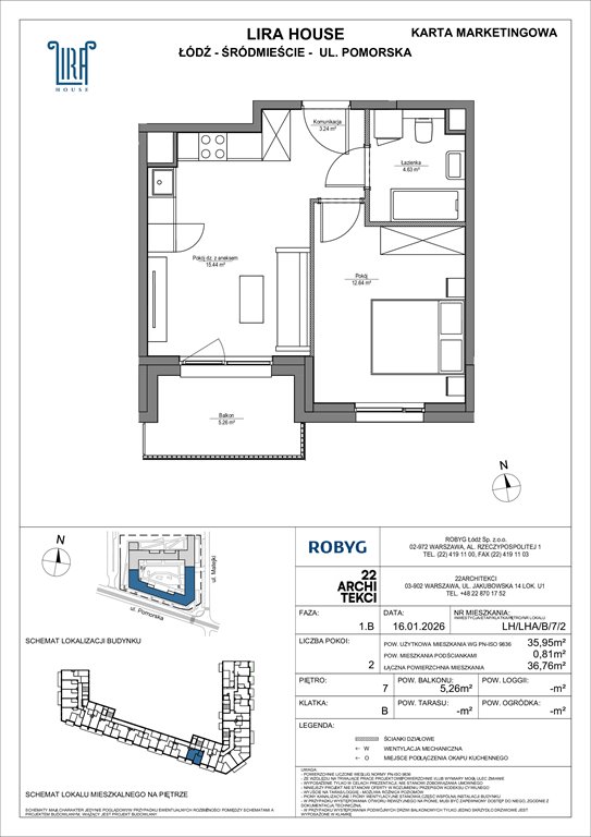 Nowe mieszkanie dwupokojowe Lira House Łódź, Pomorska 108  36m2 Foto 1