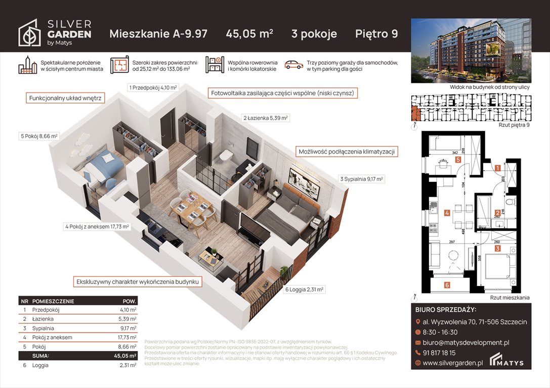 Nowe mieszkanie dwupokojowe Silver Garden Szczecin, Centrum, al. Wyzwolenia 70 / ul. Staszica 21  45m2 Foto 1