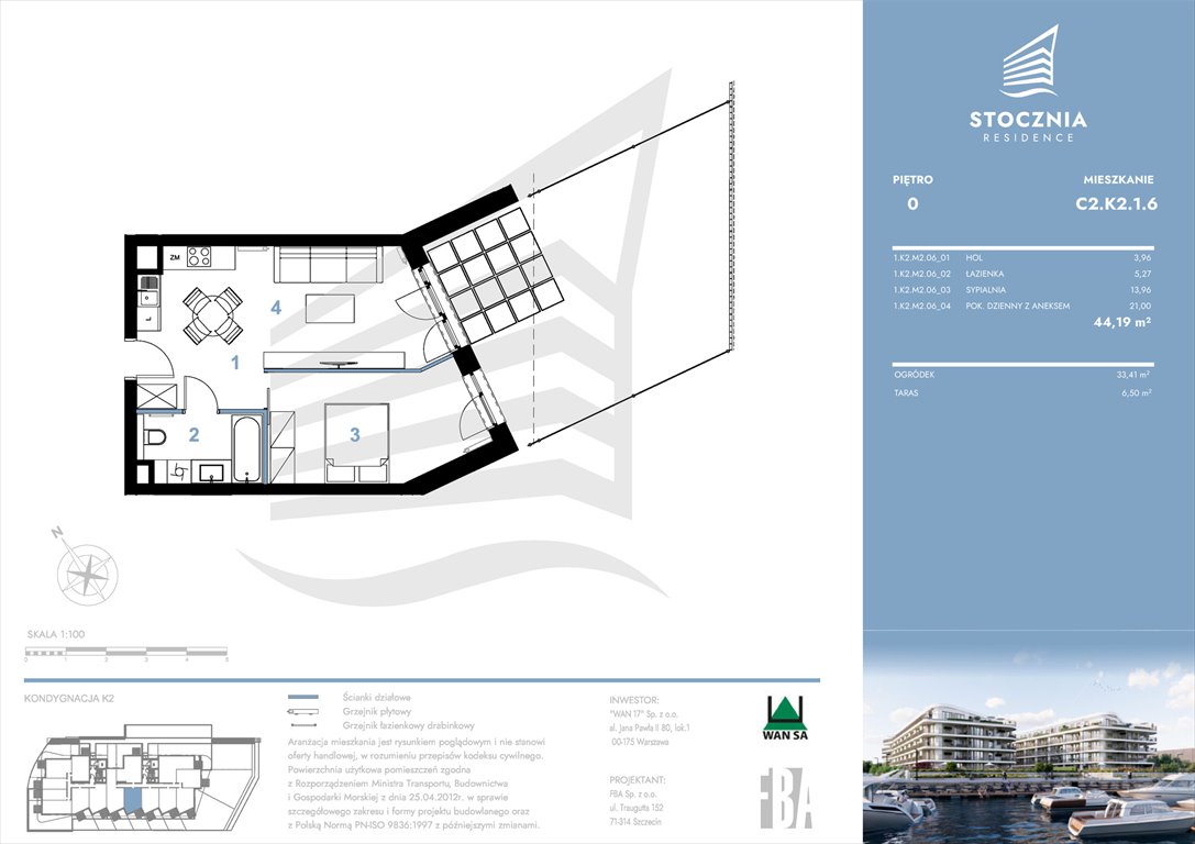 Nowe mieszkanie dwupokojowe Stocznia Residence Radziwie, ul. Popłacińska 42  44m2 Foto 1