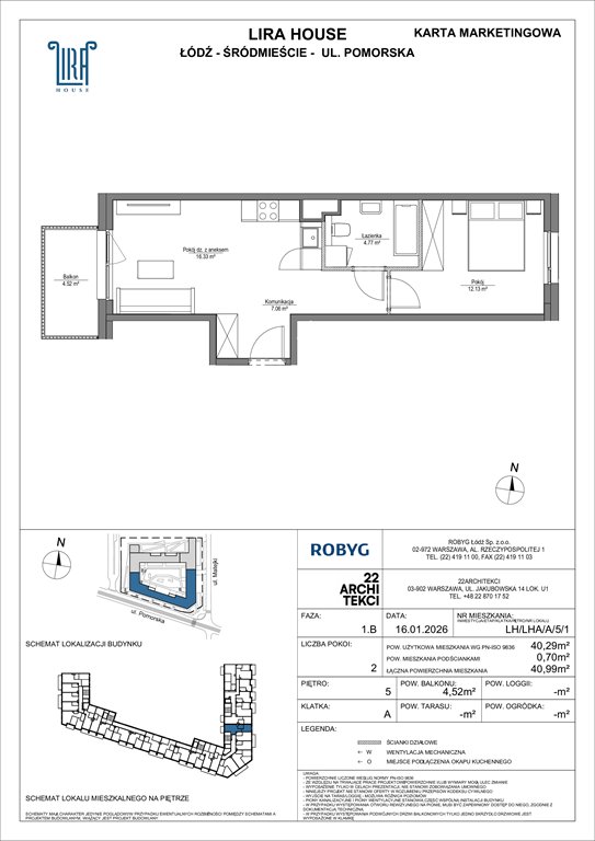 Nowe mieszkanie dwupokojowe Lira House Łódź, Pomorska 108  40m2 Foto 1