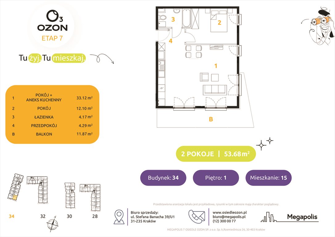 Nowe mieszkanie dwupokojowe Osiedle Ozon etap 7 Kraków, Prądnik Biały, Banacha 28-34  54m2 Foto 1