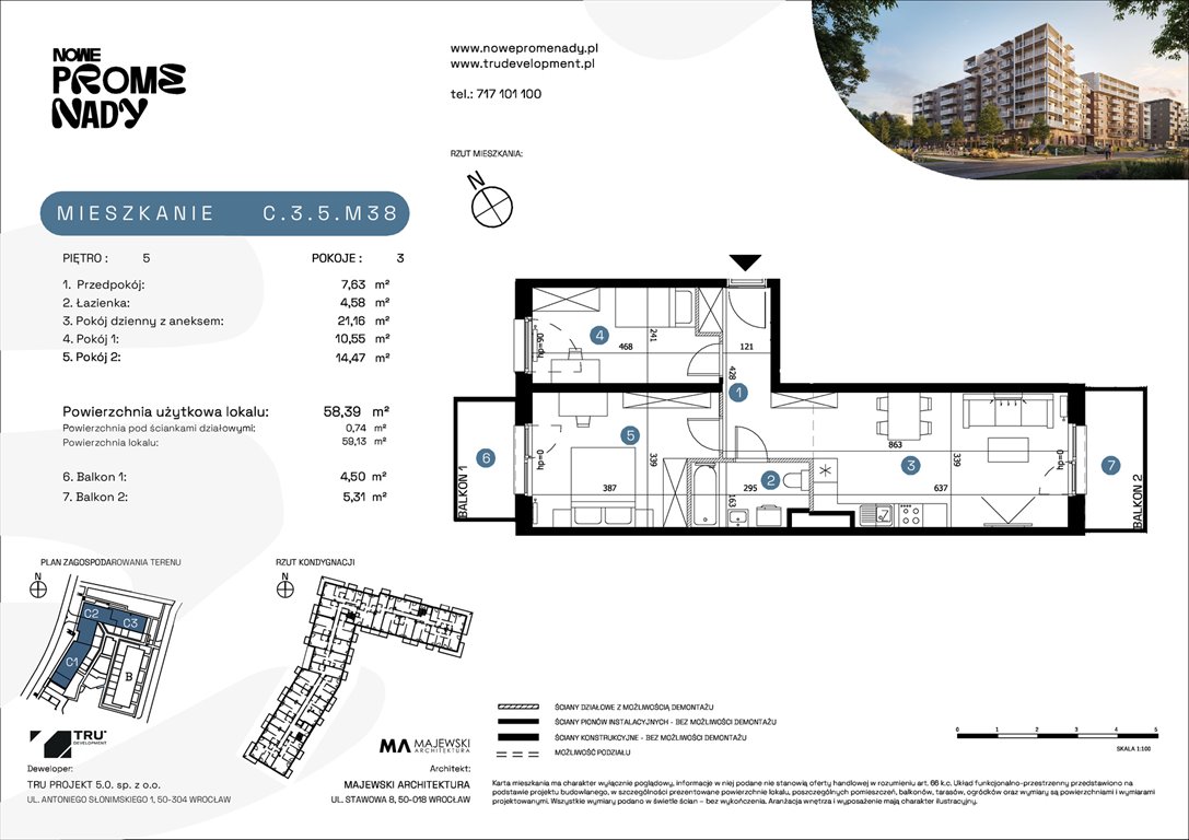 Nowe mieszkanie trzypokojowe Nowe Promenady Wrocław, Kleczków, ul. Czochralskiego/ Miłosza  58m2 Foto 1