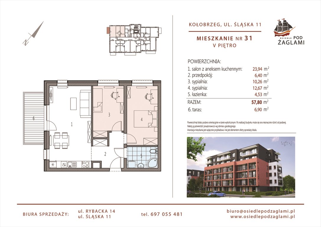 Nowe mieszkanie trzypokojowe Osiedle Pod Żaglami Kołobrzeg, Śląska 11  58m2 Foto 1