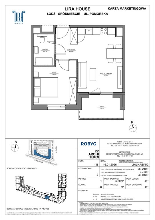 Nowe mieszkanie dwupokojowe Lira House Łódź, Pomorska 108  39m2 Foto 1
