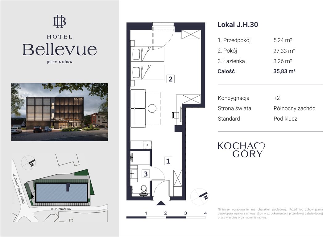 Condo Apartament jednopokojowy Hotel Bellevue Jelenia Góra, Centrum, ul. Jana III Sobieskiego 56  36m2 Foto 1