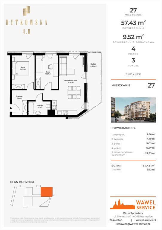 mieszkanie na sprzedaż 57m2 mieszkanie Katowice, Bytkowska