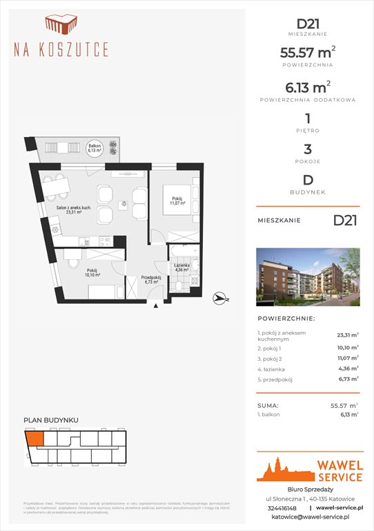 Nowe mieszkanie trzypokojowe Na Koszutce II Katowice, Słoneczna 1  56m2 Foto 1