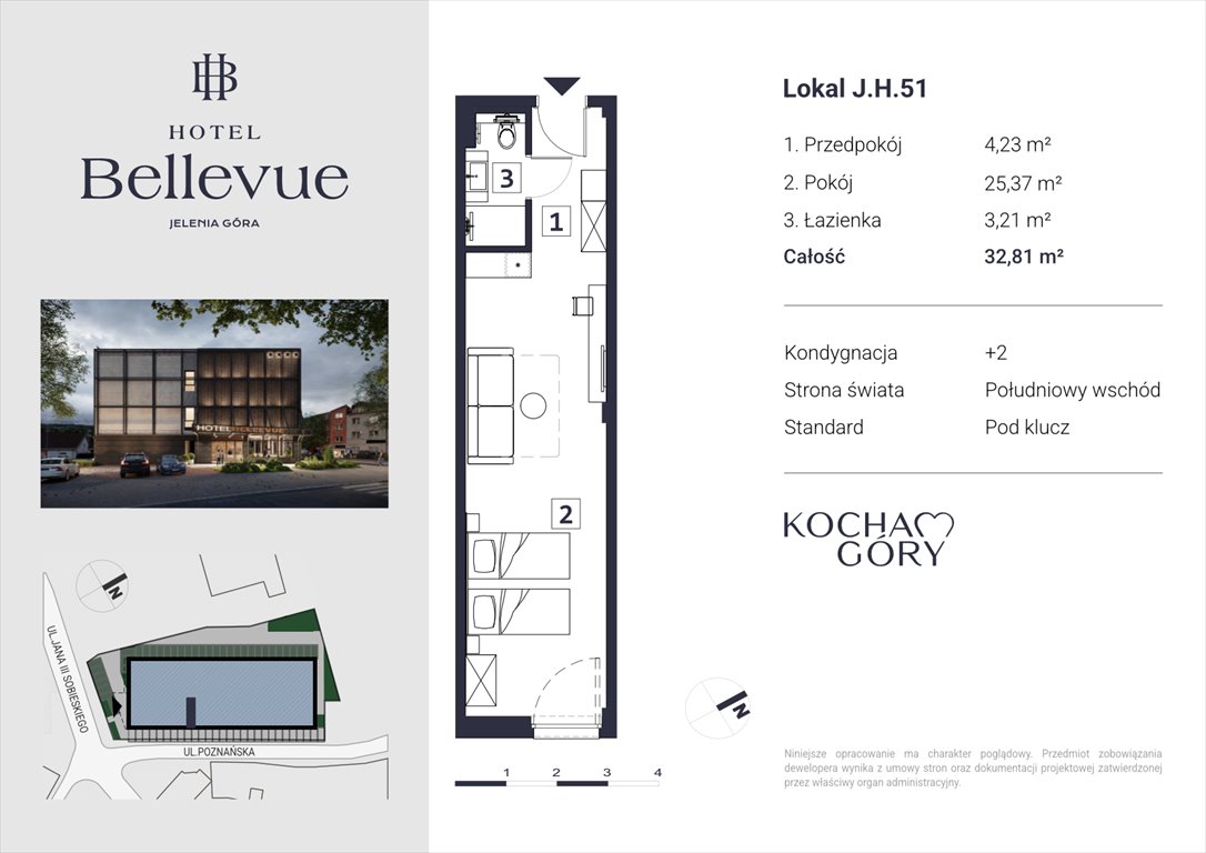 Condo Apartament jednopokojowy Hotel Bellevue Jelenia Góra, Centrum, ul. Jana III Sobieskiego 56  33m2 Foto 1