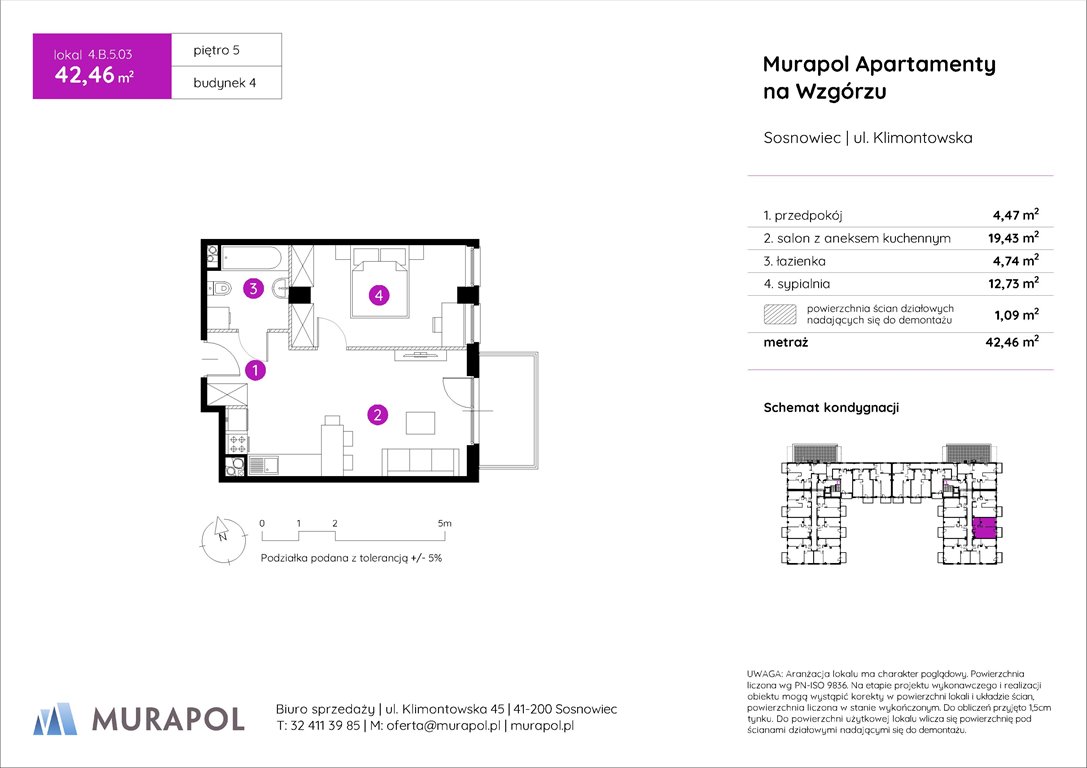 Nowe mieszkanie dwupokojowe Murapol Apartamenty na Wzgórzu Sosnowiec, ul. Klimontowska  42m2 Foto 1