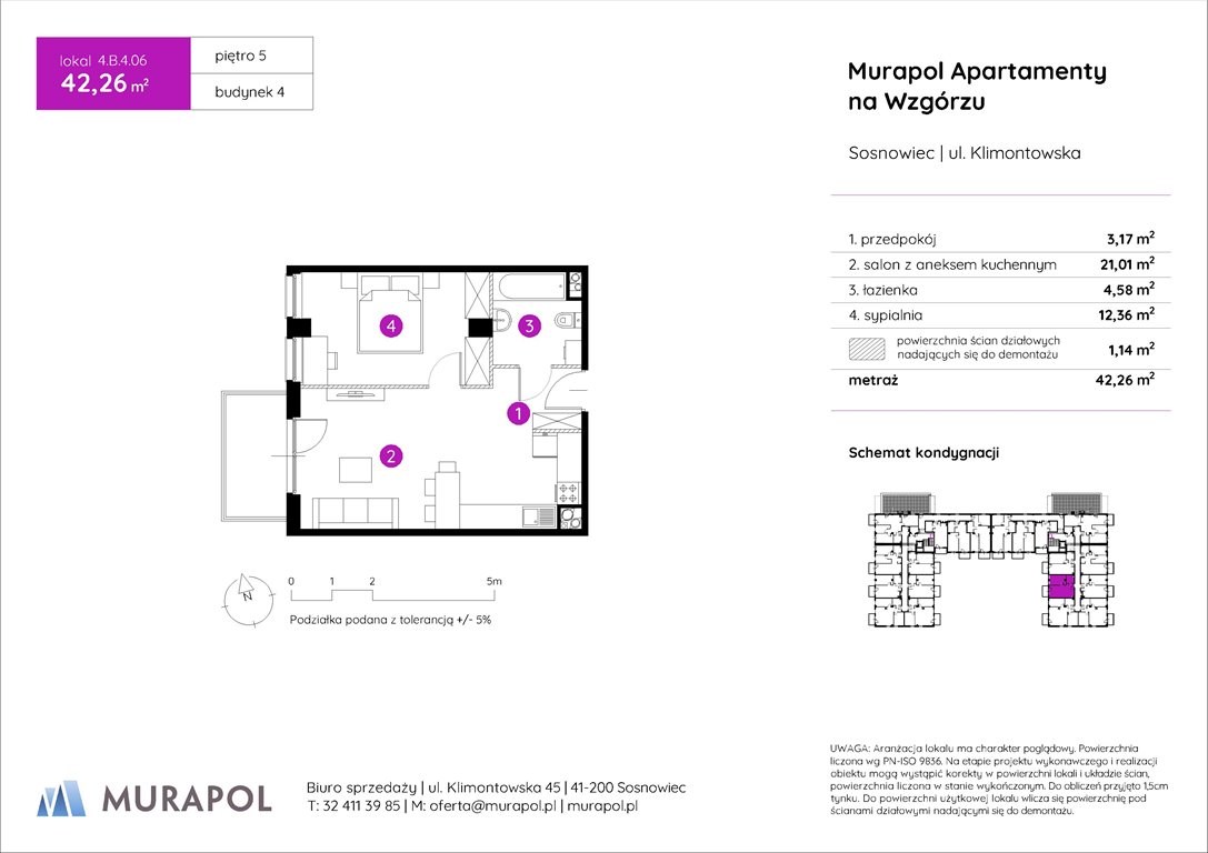 Nowe mieszkanie dwupokojowe Murapol Apartamenty na Wzgórzu Sosnowiec, ul. Klimontowska  42m2 Foto 1