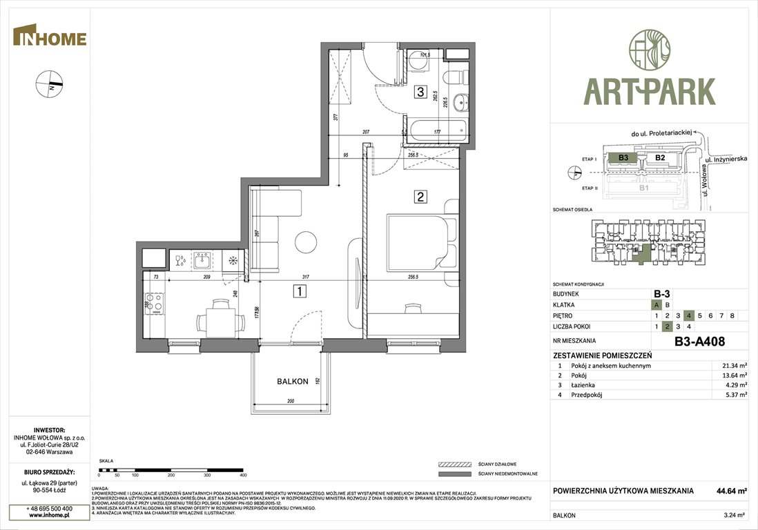Nowe mieszkanie dwupokojowe ArtPark Łódź, Polesie, Wołowa 4A  45m2 Foto 1
