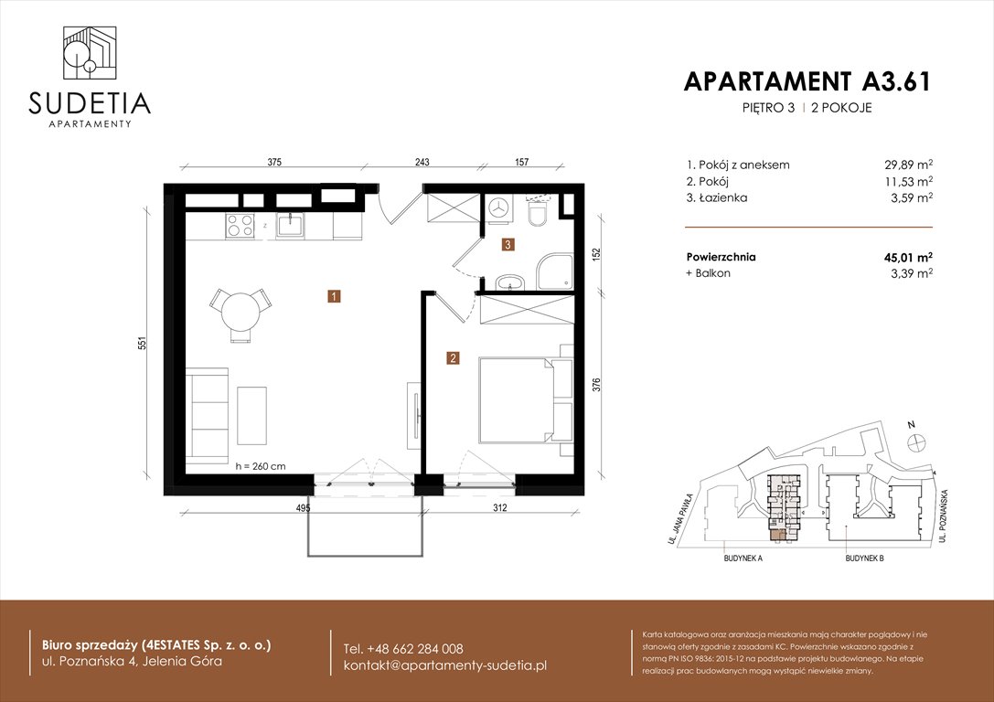 Nowe mieszkanie dwupokojowe APARTAMENTY SUDETIA Jelenia Góra, POZNAŃSKA 4  45m2 Foto 1