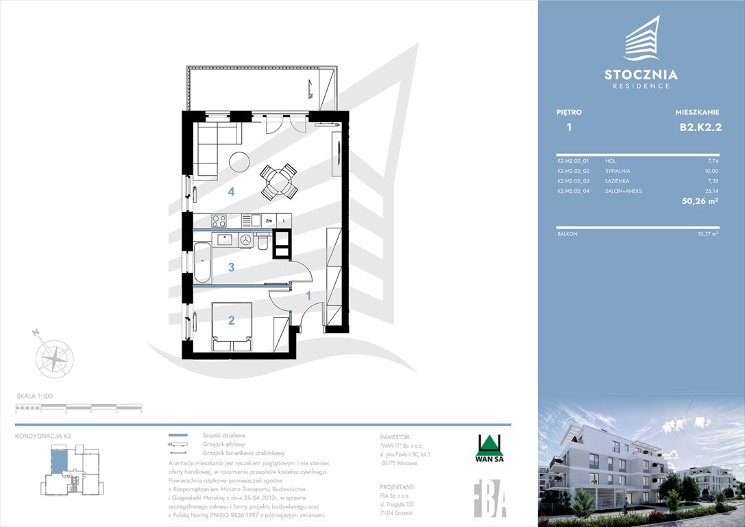 Nowe mieszkanie dwupokojowe Stocznia Residence Radziwie, ul. Popłacińska 42  50m2 Foto 1